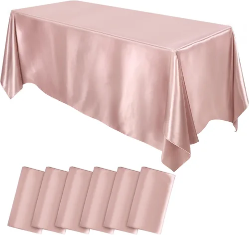 Miniatura 21 de MCEAST Paquete de 2 manteles rectangulares de satén de 102 x 58 pulgadas, mantel de seda brillante, decoración de mesa de tela suave para decoración