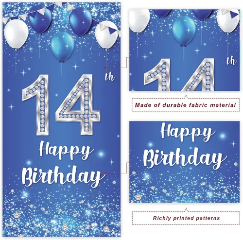 Miniatura 3 de COOSOAR Cartel de feliz cumpleaños número 14, globos de cristal brillantes estrellas confeti decoración para niños y niñas, fiesta de cumpleaños