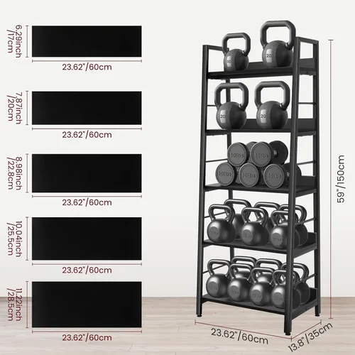 Miniatura 3 de BATHWA Estantería para libros de 5 niveles, estantería industrial de madera abierta y metal, estante de escalera de madera de 59 pulgadas de alto