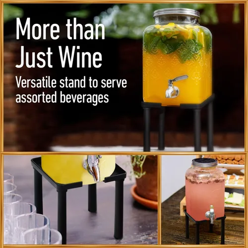 Miniatura 6 de IMPRESA Soporte dispensador de vino en caja, capacidad de 3 litros, 5.5 pulgadas de alto, negro, soporte elevado para caja de vino de vidrio