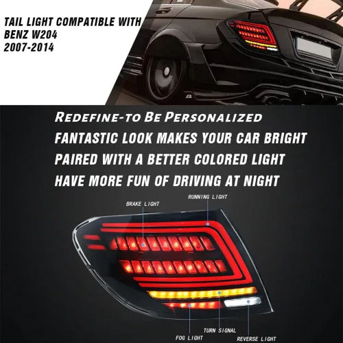 Miniatura 3 de Nuevas luces traseras para 2007-2014 Mercedes C300 Luz trasera 09 Benz W204 Luces traseras C200 Accesorios C180 C260 Clase C Estilo C freno de humo