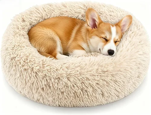 Miniatura 9 de Calming Donut Dog and Cat Bed for Indoor Cats, Anti-Anxiety Round Fluffy Soft Washable Small Pet Bed for Puppy and Kitten, Warming Comfortable