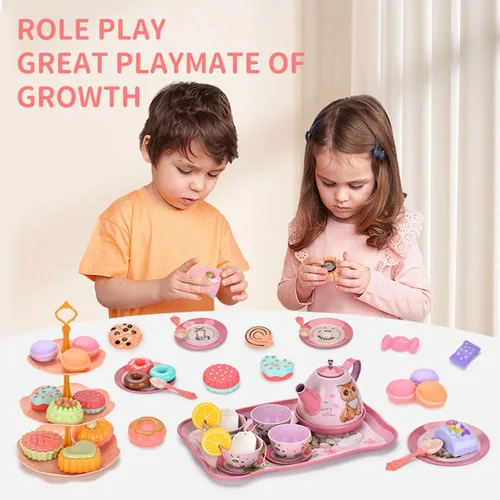 Miniatura 6 de Juego de té para niña, juego de té de princesa de 50 piezas, juguete de cocina de simulación, juguete de aprendizaje de formas y colores para niños