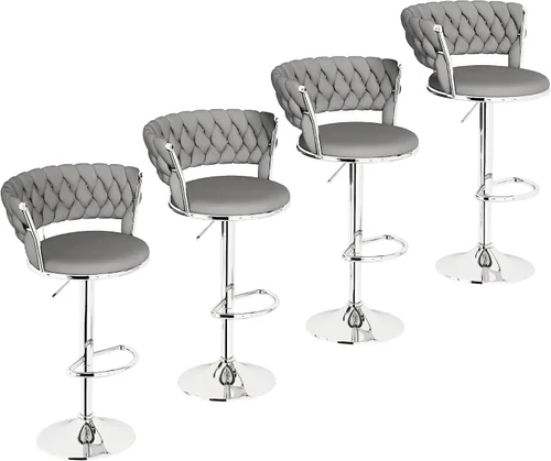 Miniatura 9 de AWQM Juego de 2 taburetes de bar de terciopelo, taburetes de cocina giratorios de altura ajustable con respaldo bajo para comedor, barra