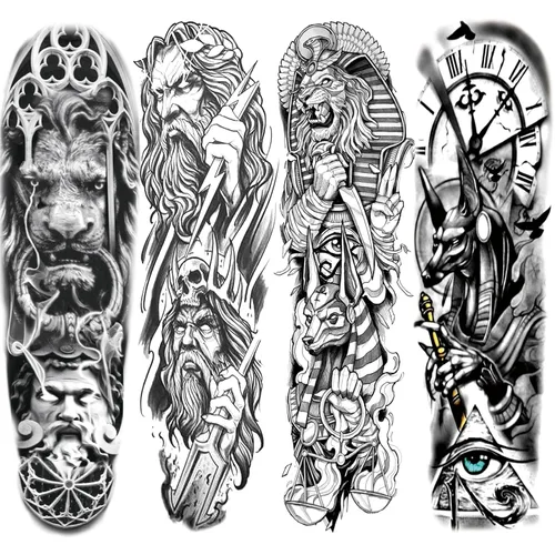 Miniatura 13 de Manga de Tatuaje Temporal de León y Leopardo para Hombres y Mujeres, Manga Completa Grande de Bosque Negro Lobo Tribal, Tatuajes Falsos de Duración