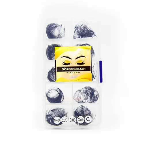 Miniatura 65 de Extensiones de pestañas 20D, 25D. 500 abanicos de pestañas prefabricados. Extensiones de pestañas. Hechas a mano (20D - rizo D - 0.03, 0.55 pulgadas)