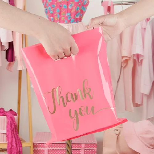 Miniatura 4 de ZORRITA Paquete de 100 bolsas de agradecimiento para pequeñas empresas, bolsas de plástico de 9 x 12 pulgadas con asas, bolsa de mercancía al por