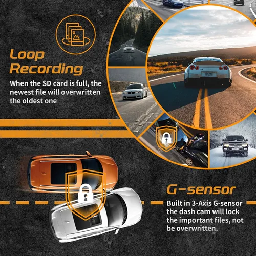 Miniatura 5 de iiwey T1-pro - Cámara de salpicadero frontal y trasera interior de 3 canales 1080P, cámara de salpicadero ajustable para automóviles con 8 lámparas