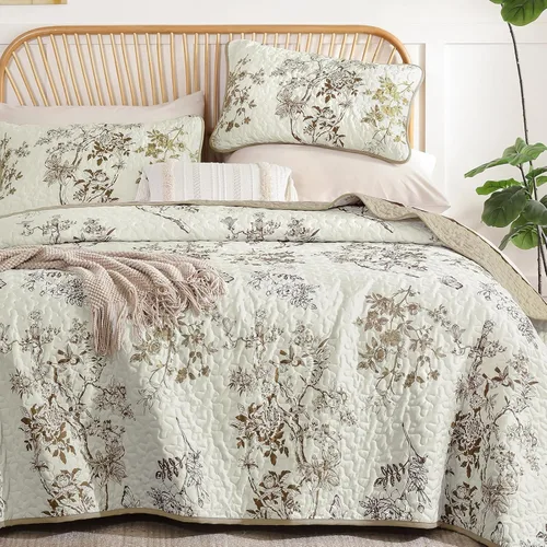 Miniatura 16 de WONGS BEDDING Juego de edredón floral matrimonial, juego de colcha con patrón botánico azul para mujeres, adolescentes y niñas, juego de ropa