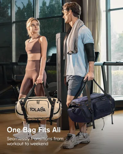 Miniatura 2 de Tolaccea Bolsa de gimnasio para hombres y mujeres, mochila de 40 litros para viajes y deportes con compartimento para zapatos, bolsillo húmedo
