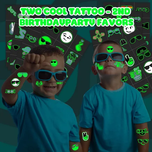 Miniatura 2 de Brillan en la oscuridad, dos geniales tatuajes temporales para niños y niñas, suministros de decoración de fiesta de segundo cumpleaños, regalos