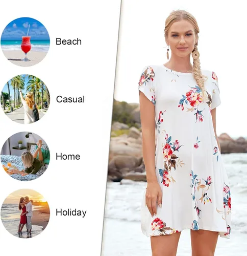 Miniatura 5 de HOTGIFT Vestido de manga corta para mujer, casual, cuello redondo, holgado, cómodo, con bolsillos