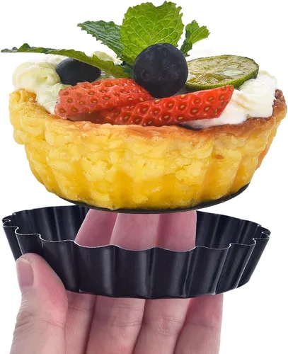 Miniatura 5 de DATANYA Mini Sartenes para Tartas con Fondo Extraíble de 3 Pulgadas, Molde para Tartas de Quiche de Acero al Carbono Antiadherente de 0.8 Pulgadas