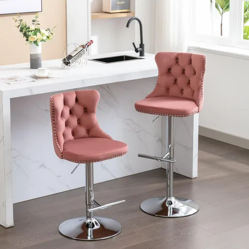 Miniatura 222 de Aoowow Juego de 2 taburetes de bar giratorios, taburetes de bar ajustables con respaldo de terciopelo copetudo, sillas de bar modernas tapizadas