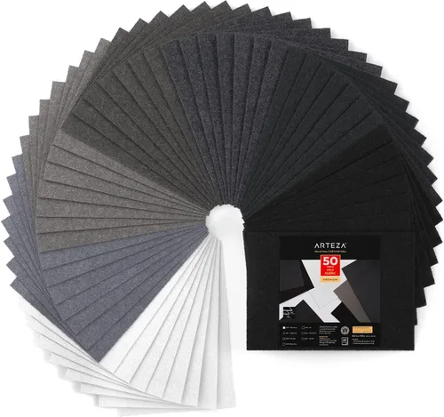 Arteza Hojas de fieltro para manualidades, juego de 50, 8.3 x 11.8 pulgadas, 7 tonos neutros, 21 cuadrados de tela de fieltro no tejida suave y 29