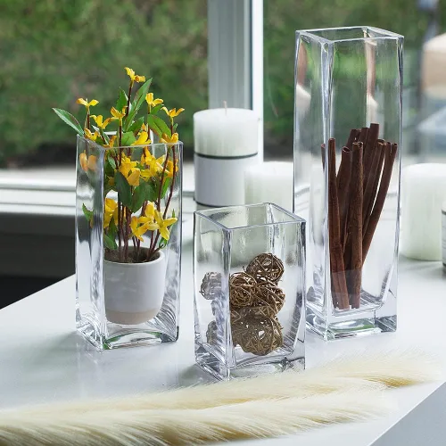 Miniatura 6 de Enova Floral Jarrón de vidrio cuadrado transparente, jarrón de vidrio de 6 x 3 x 3 pulgadas para flores, contenedor floral transparente, portavelas