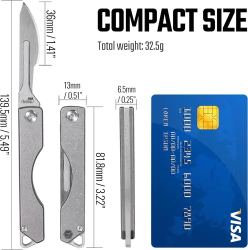 Miniatura 6 de KeyUnity KK01 Cuchillo plegable de titanio, cuchillo de bolsillo EDC con hoja reemplazable #24, para caza al aire libre, campamento, pesca