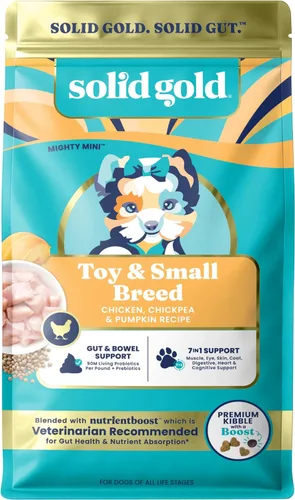 Solid Gold Toy & Small Breed - Alimento seco para perros pequeños - Pollo, sin cereales, sin gluten, croquetas altas en fibra con probióticos para