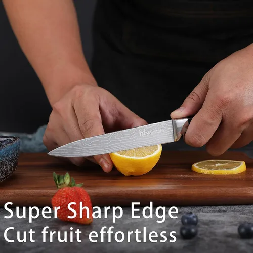 Miniatura 6 de Cuchillo de chef de 5 pulgadas y juego de cuchillos de cocina profesional, acero inoxidable alemán de alto carbono, afilado de afeitar, mango