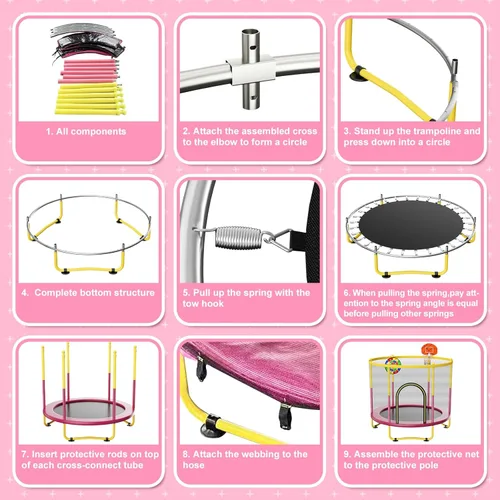 Miniatura 5 de Trampolín interior de 6 pies para niños de 1 a 8 años, mini trampolín para interiores y exteriores de 72 pulgadas con red de seguridad, aro