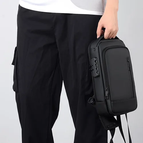 Miniatura 7 de Pequeñas bolsas antirrobo para hombre, mochila con correa USB, impermeable, ligera, con una correa, Negro -, Mochilas Daypack