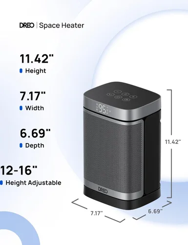 Miniatura 8 de Dreo – Calentador portátil eléctrico oscilante de 70° de cerámica PTC de 1500W con termostato, 4 modos, temporizador de 12 horas; seguro y rápido