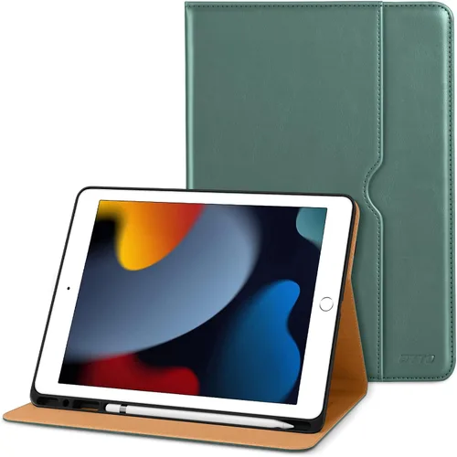 Miniatura 26 de DTTO para iPad de 9ª/8ª/7ª generación de 10.2 pulgadas 2021/2020/2019, funda tipo cartera de negocios de cuero premium con soporte para Apple Pencil