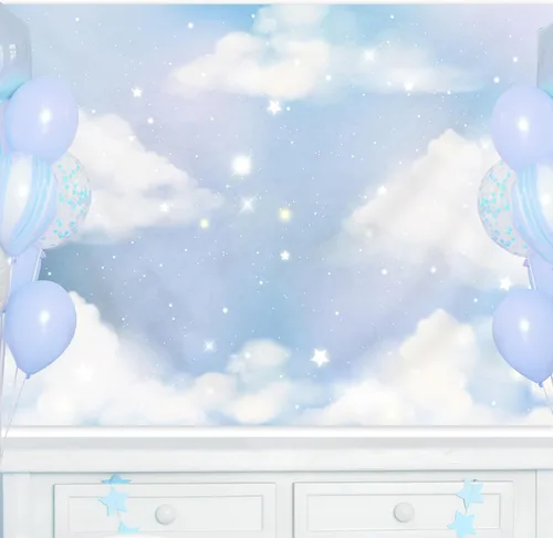 Miniatura 6 de SVBright Fondo de cielo azul de 7 pulgadas de ancho x 5 pulgadas de alto, pancarta de nube blanca de dibujos animados pastel para cumpleaños