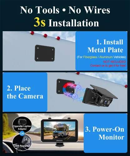 Miniatura 2 de VEKOOTO VK7 Pro - Cámara magnética solar inalámbrica de respaldo, monitor de pantalla táctil IPS de 7 pulgadas, HD1080P, sin cableado, sistema