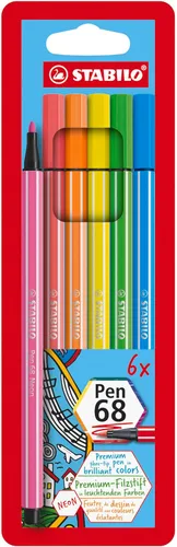 Miniatura 15 de STABILO Pen 68 - Bolígrafo con punta de fieltro de calidad premium, cartera de 6 colores de neón Colores surtidos