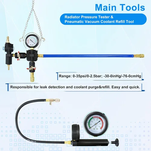 Miniatura 2 de JoyFans Probador de presión de radiador y sistema de refrigeración, herramienta neumática de recarga de refrigerante al vacío, kit automotriz de 33