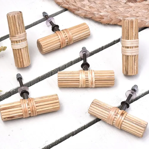Miniatura 10 de 6 pomos para gabinete, pomos de ratán para muebles, pomos bohemios, tiradores de tocador bohemios, perillas de barra en T para cajón de aparador