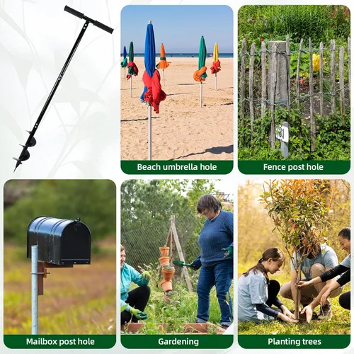 Miniatura 6 de Taladro manual 2 en 1 para perforar agujeros para postes, taladro manual de jardín en espiral de 4 x 42 pulgadas con mango en forma de T