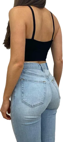 Miniatura 4 de Anova Top corto negro sexy con corte entrecruzado, agujero de cerradura debajo del pecho, cuello en V profundo profundo, top halter para salir