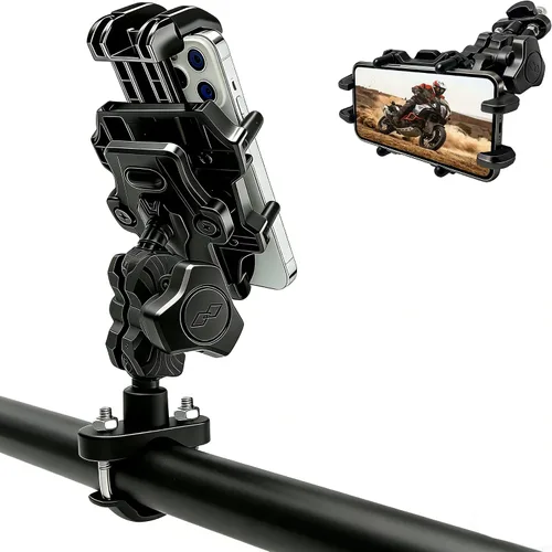 Soporte de teléfono para motocicleta, ATV con amortiguador de vibraciones, resistente a las vibraciones, resistente para manillar de bicicleta,