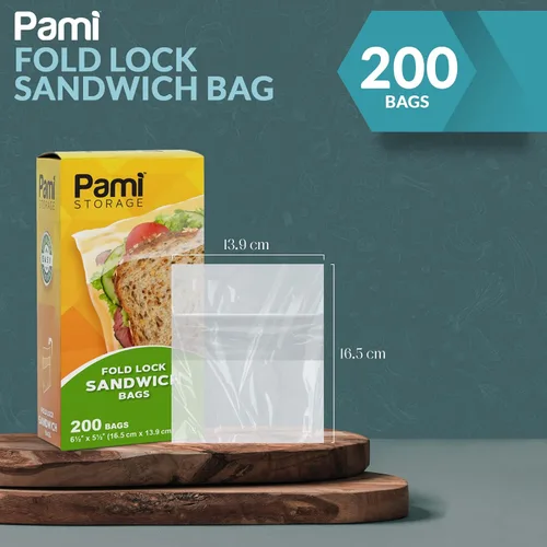 Miniatura 2 de PAMI Bolsas de sándwich plegables [200 piezas], bolsas de plástico desechables sin cremallera, bolsas plegables fáciles de abrir para almuerzo