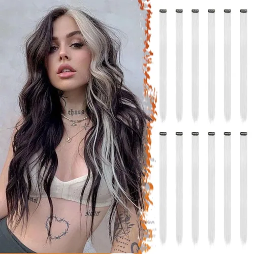 Miniatura 20 de BARSDAR Extensiones de cabello negro con clip, extensiones de cabello con clip de color para mujer, 22 pulgadas, 12 piezas, extensiones sintéticas