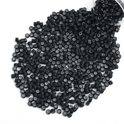 Miniatura 68 de Vlasy 100 Piezas Cuentas de Nano Anillo con Forro de Silicona para Extensiones de Cabello Humano con Nano Anillo 5 Colores Opcionales (Negro)