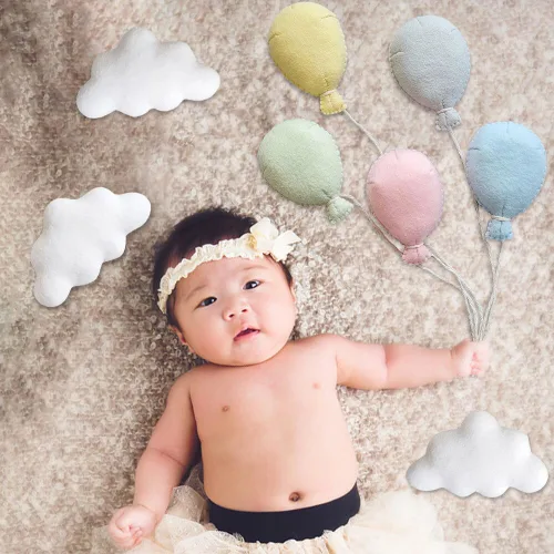 Miniatura 4 de Juego de accesorios de fotografía para recién nacidos, 5 globos de fieltro y 3 nubes para sesiones de fotos de bebés, niños y niñas, accesorios de 5