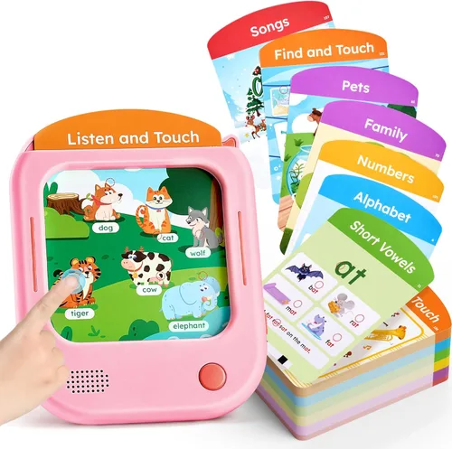 JoyCat Tableta de aprendizaje para niños, tarjetas flash hablantes fonéticas, aprende a leer con 156 páginas, más de 40 temas, más de 600 palabras,