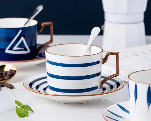 Miniatura 8 de Jusalpha Estilo japonés impreso a mano - Taza de té de porcelana fina de 7 onzas/taza de café con cuchara y bandeja/platillo, vajilla, porción de 4