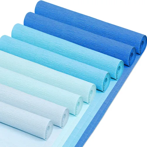 Whaline 8 rollos de serpentinas de papel crepé azul de 9.8 x 98.4 in, 4 colores azules degradados, rollo de serpentinas decorativas para fiestas,
