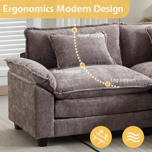 Miniatura 8 de Sofá Seccional, Sofá Modular Cloud con Otomana, Sofás Cama de Asiento Profundo con Almohadas Decorativas, Cómodo Sofá de Dos Plazas de Chenilla