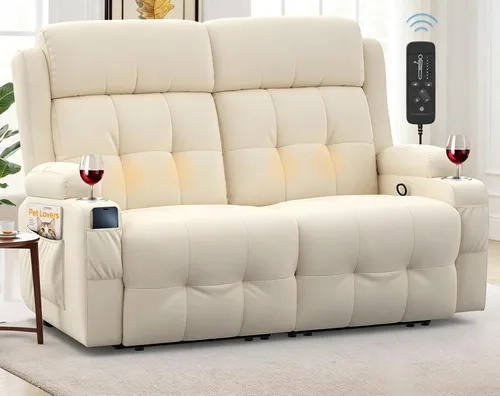 Miniatura 40 de Sofá biplaza reclinable grande y alto con capacidad de 880 libras, sofá biplaza de masaje con consola, 90% preconstruido de fábrica, reposapiés