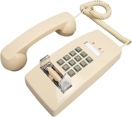 Vintage Wall Phone with Volume Control Retro Corded Telephone for Home Office Bar Bathroom Beige Gift for Old Fashioned Style Lovers