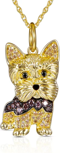 SCAMPER & CO Collar con colgante de raza de perro para mujeres y niñas, con piedras preciosas auténticas y circonita cúbica, regalo de joyería de