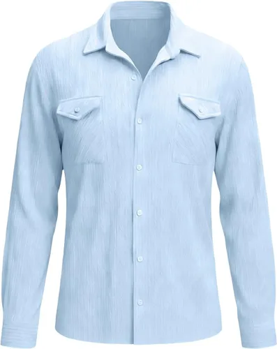 Miniatura 4 de Camisas con botones para hombre, casual, de manga larga, con cuello jacquard, texturizada, ligera, sobrecamisa, sobrecamisa