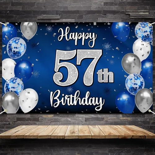 Miniatura 69 de Decoración de feliz cumpleaños 35, globo azul y plateado de 35 años, cartel grande de telón de fondo de cumpleaños, suministros para fiesta de 35th