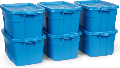 Miniatura 10 de Rubbermaid Roughneck Tote - Paquete de 6 unidades, 10 galones, fabricado en Estados Unidos, color azul patrimonio, contenedores de almacenamiento