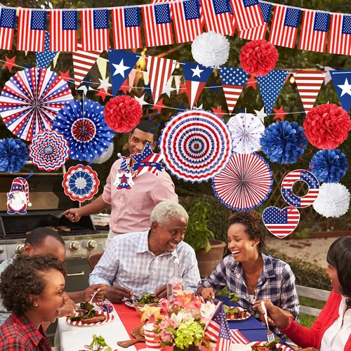 Miniatura 5 de 34 piezas de decoraciones del 4 de julio, suministros para fiesta del 4 de julio, pancarta de estrellas de la bandera de Estados Unidos, accesorios